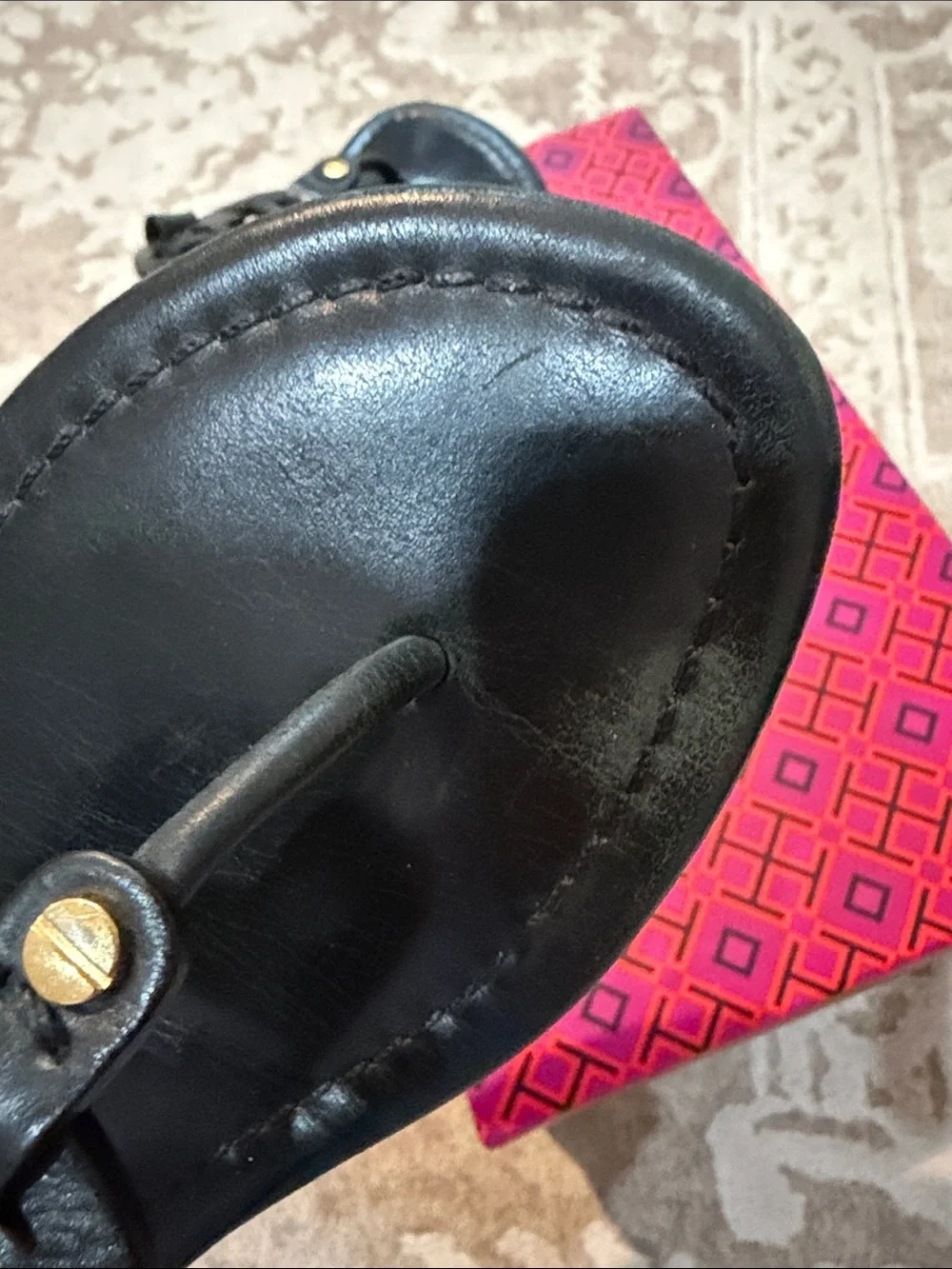 Tory Burch Black Miller Logo Leather Thong Sandals